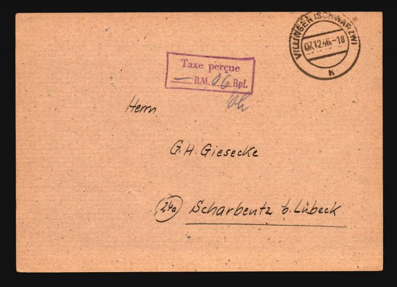 Germany 1946 TAXE PERCUE Stampless Card - Z14757