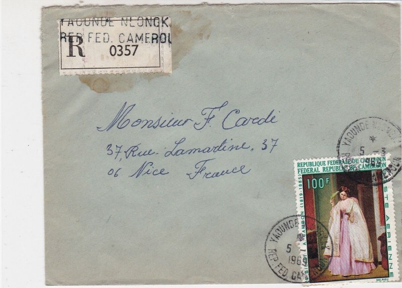 Rep Du Cameroun 1969 Regd Airmail Yaounde Cancels Lady Stamp Cover Ref 30695 