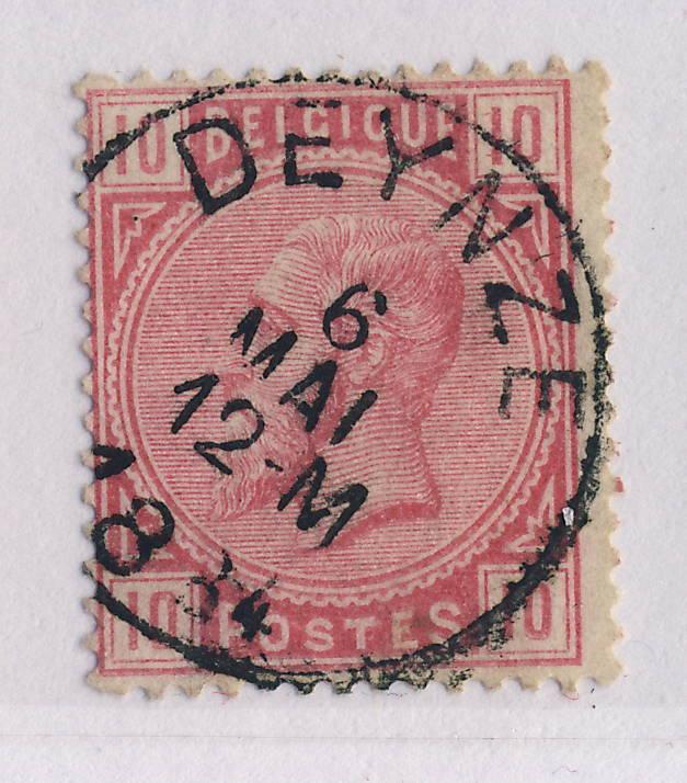 BELGIQUE / BELGIUM - 1884 OBL RONDE DEYNZE SUR 40c ROSE p.14 1/4x14 COB20