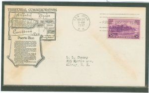 US 801 1937 3ct Puerto Rico (part of the US Possession series) on an addressed (typed) first day cover with an Anderson cachet.