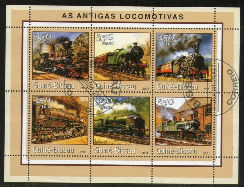 Guine Bissau 2001 Steam Locomotives Railway Train Transport M/s Sheetlet Canc...