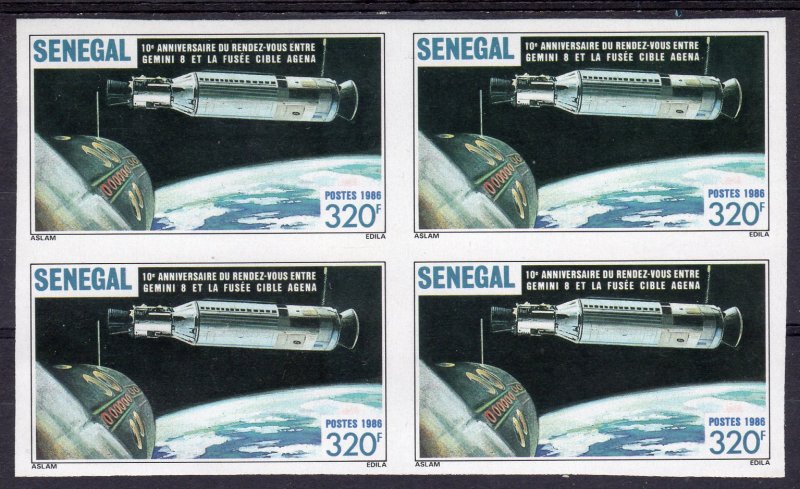 Senegal 1987 Sc#719 Space-Gemini 8-Agena 8 Block of 4 IMPERFORATED MNH