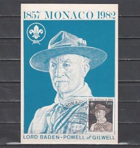 Monaco, Scott cat. 1341. Scout Baden Powell, Anniversary issue. Maximum Card. ^