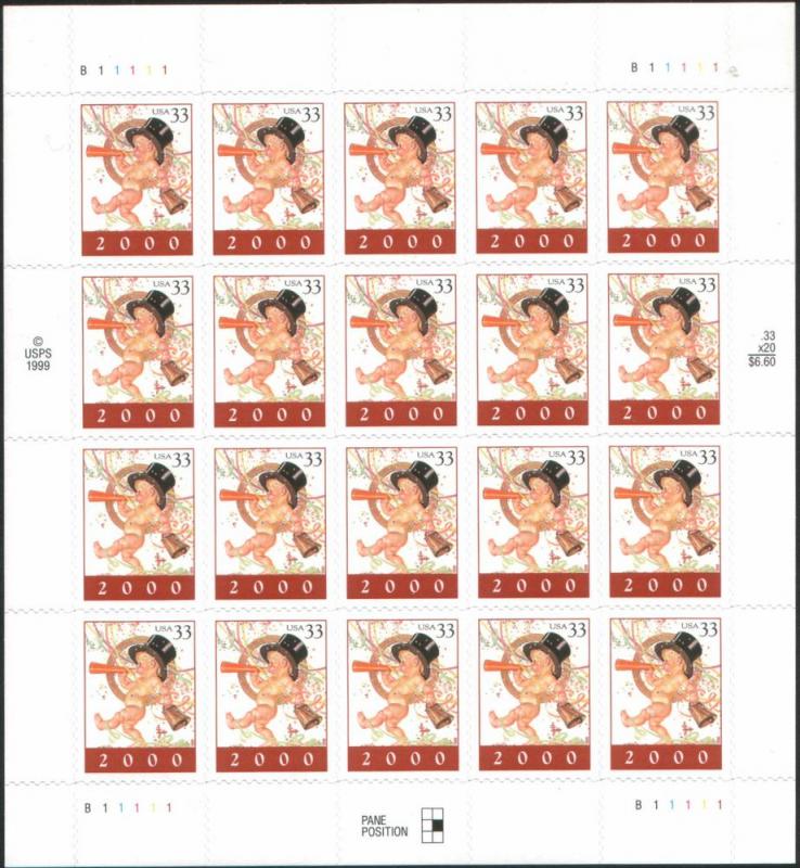 Scott 3369 Baby New Year MNH Pane 