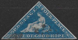 1853 Cape of Good Hope 4d. deep blue cancelled MNH SG n. 4