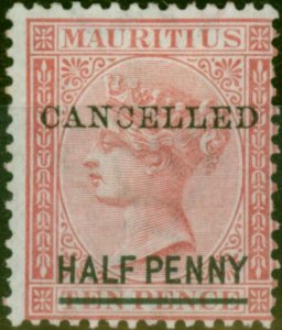 Mauritius 1877 1/2d on 10d Rose Cancelled SG79 Fine & Fresh MM