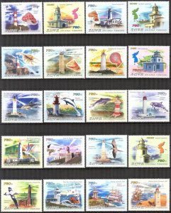 {K051} Korea 2009 Lighthouses Birds Shells Dolphins Ships Maps V Set of 20 MNH