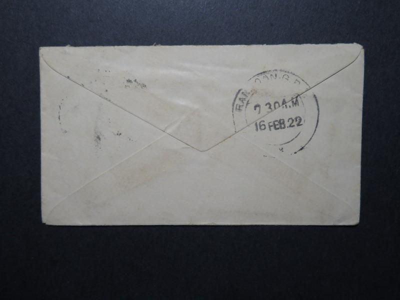 India 1922 Stationery Cover 1/2 Anna to Rangoon (I) - Z11696