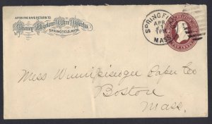 US 1870s SPRINGFIELD MASS ADVERTISING POSTAL COVER