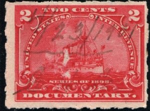 R164p 2¢ Battleship Documentary Stamp: Hyphen Hole  Perf 7 (1898) Used/Fault