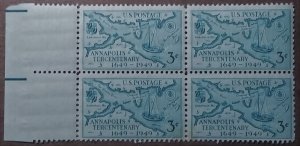 United States #984 3c Annapolis Tercentenary MNH block of 4 (1949)