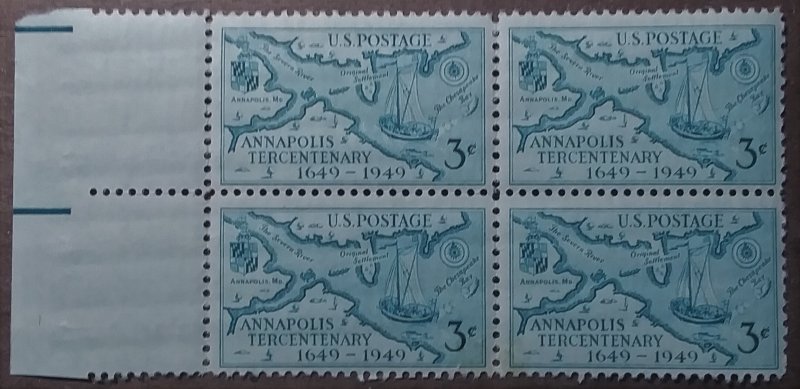 United States #984 3c Annapolis Tercentenary MNH block of 4 (1949)