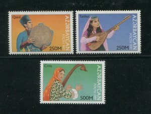 1997 Azerbaijan Postage Stamps #656-658 Set Traditional Music Qaval Tanbur Cenq