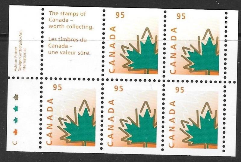 CANADA SG1838a 1998 95c  BOOKLET PANE OF 5 + 1 LABEL MNH