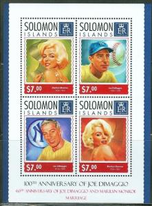 SOLOMON ISLANDS 2014 100th BIRTH ANNIVERSARY OF JOE DIMAGGIO W/ MONROE SHEET NH