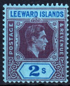 1938-51 LEEWARD ISLANDS KGVI 2/- REDDISH PURPLE & BLUE/BLUE (SG#111) MH VF