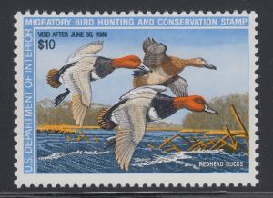 US Sc RW54 MNH. 1987 $10 Redhead Ducks, Duck Stamp 