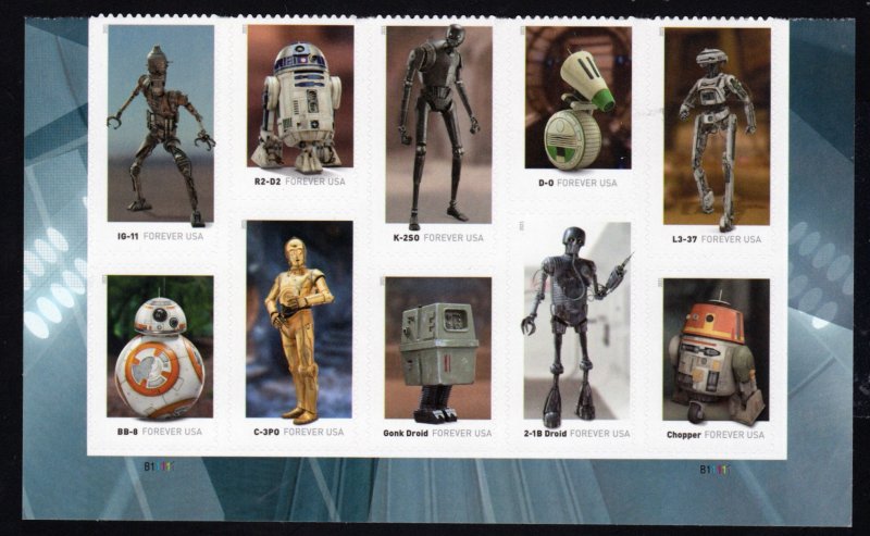 SC# 5573-5582 - (55c) - Star Wars Droids - MNH plate Block/10