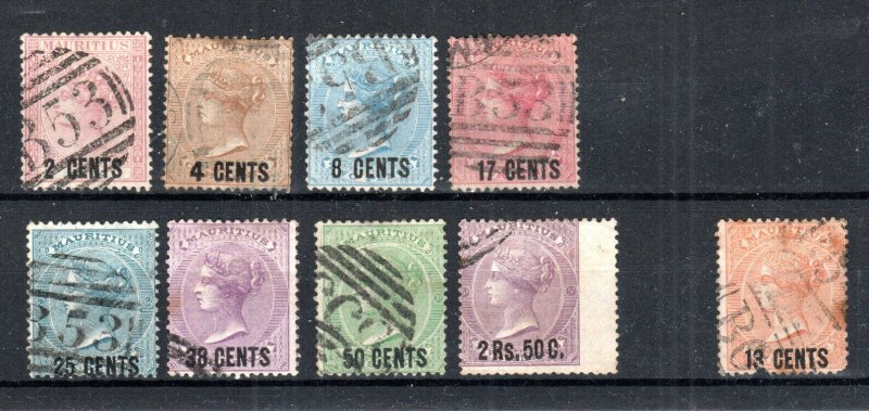 Mauritius  1878 surcharge set  SG 83-91 FU