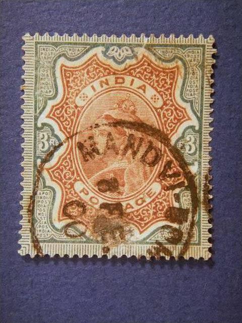 INDIA, 1895, used 3r. Queen Victoria, Scott 51