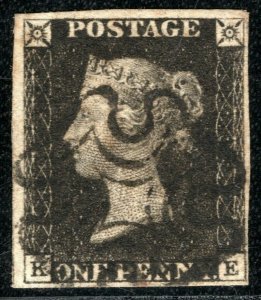 GB PENNY INTENSE BLACK QV SG.1 1d Plate 6 (KE) *STATE 1* AS40 Cat £525+ ORED25