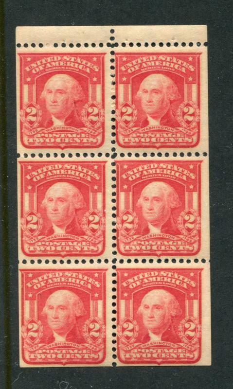 UNITED STATES 319g MINT NH BOOKLET PANE, 2c WASH., USUAL CENTERING