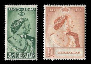 Gibraltar #121-122 (SG 134-135) Cat$61, 1948 Silver Wedding, set of two, hing...