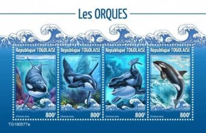 Togo - 2019 Orcas Killer Whales on Stamps - 4 Stamp Sheet - TG190577a