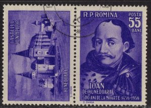 Thematic stamps ROMANIA 1956 HUNYADI 2458 se-tenanT used