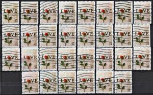 SC#3497 34¢ Love Booklet Single (2001) Used Lot of 30