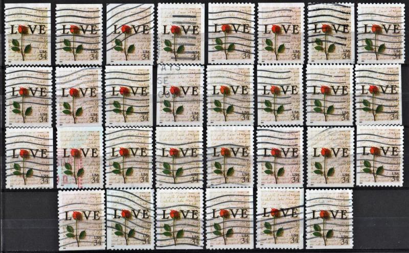 SC#3497 34¢ Love Booklet Single (2001) Used Lot of 30