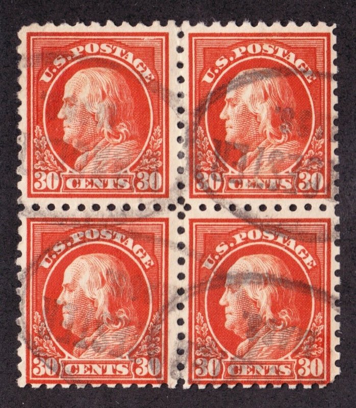 US 439 30c Franklin Perf 10 Used Block of 4 VF SCV $135