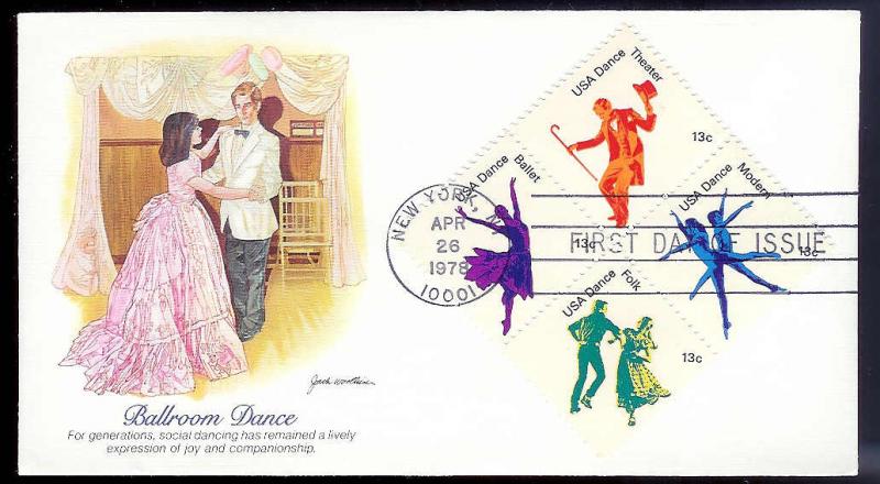 UNITED STATES FDC 13¢ American Dance block 1978 Fleetwood