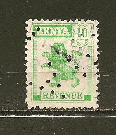 Kenya Lion Revenue Stamp AID Perfin Used