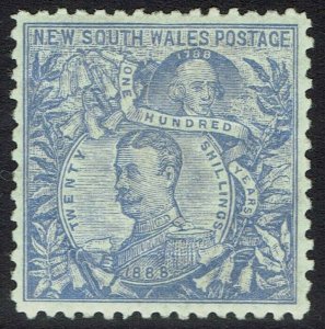 NEW SOUTH WALES 1890 CARRINGTON 20/- WMK 20/- NSW IN CIRCLE PERF 12 X 11 