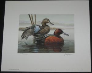 1987 Idaho Migratory Waterfowl Duck stamp print - signed & numbered, w/2 stamps