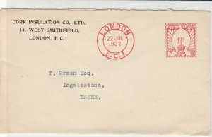 England 1937 Cork Insulation Co Ltd London Cancel Meter Mail Cover Ref 31827