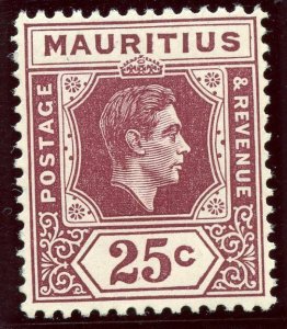 Mauritius 1938 KGVI 25c brown-purple (CH) superb MNH. SG 259.