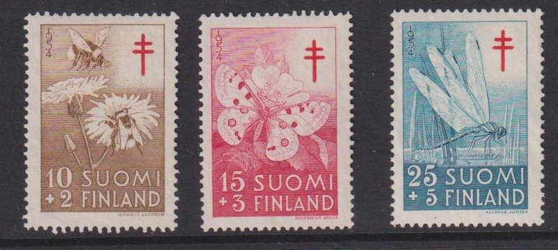 Finland    #B126-B128   MH  1954  tuberculosis . bumblebees  dandelions