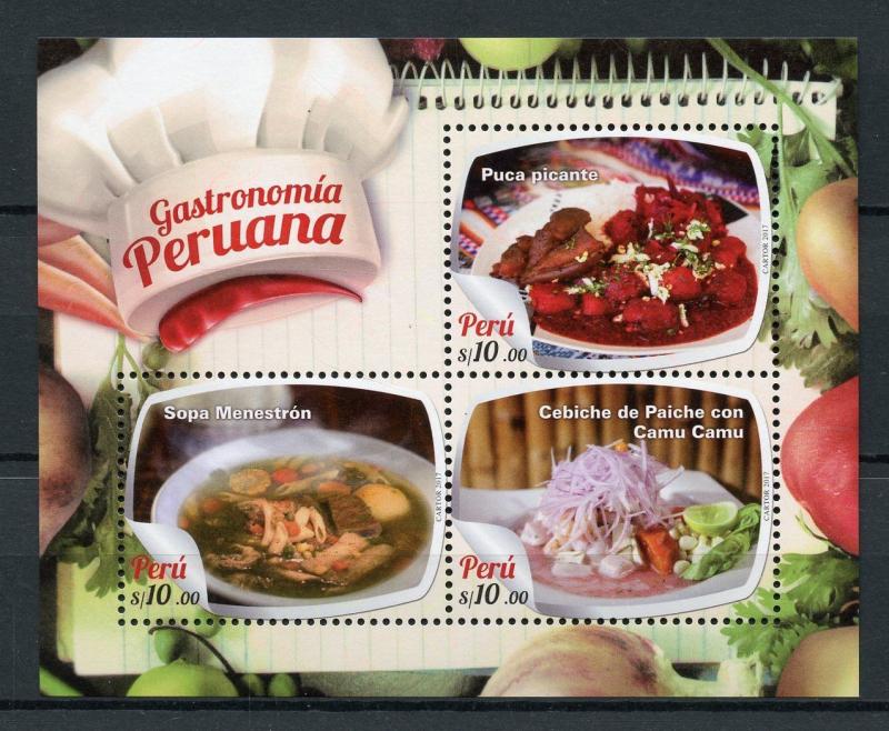 Peru 2017 MNH Pervuvian Gastronomy Puca Picante Sopa Menestron 3v M/S Stamps 