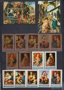 EQUATORIAL GUINEA 1972 CHRISTMAS PAINTINGS 2 SETS OF 7 STAMPS & 2 S/S MNH