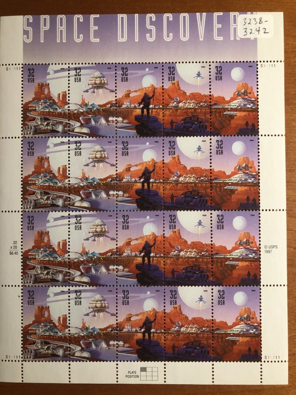 US #3238-3242 Pane of 20 MNH - Space Discovery
