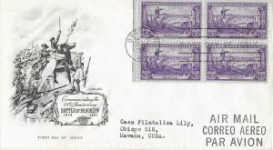 1951 FDC, #1003, 3c Battle of Brooklyn, Artmaster, block of 4