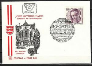 Austria, Scott cat. 1235. Composer J. Hauer. First day cover.