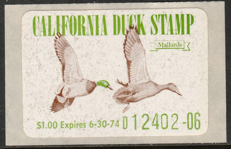 U.S.-CALIFORNIA 3, STATE DUCK HUNTING PERMIT STAMP. MINT, NH. VF