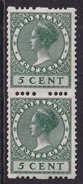 Netherlands #147a MH 1925 Wilhelmina 5c  syncopated type A  pair