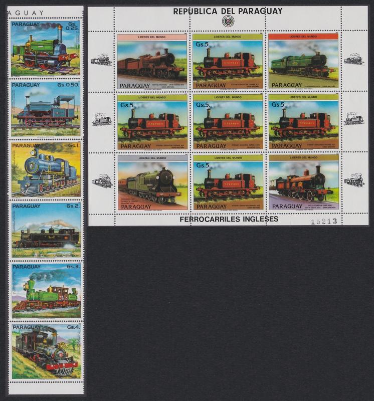 Paraguay British Locomotives strip of 6v+Sheetlet SC#2124-2125