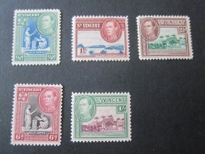 St Vincent 1938 Sc 141-2,145A,147-8 KGVI MH