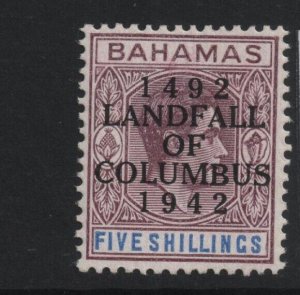 Bahamas 1942 Sg174a, Five Shilling,  lightly mounted mint ordinary paper 