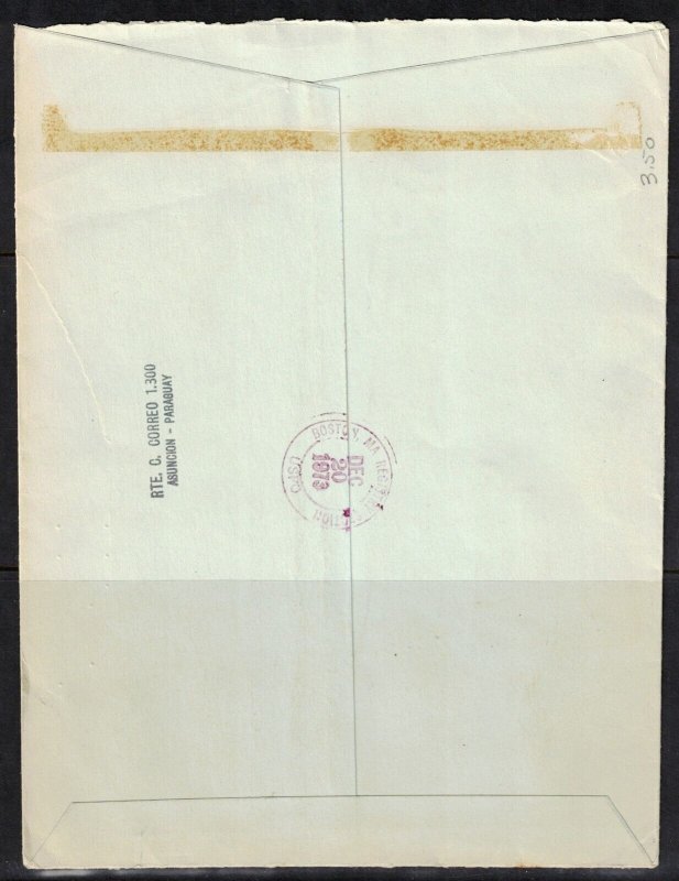 Paraguay Sc 1520-22 Cover - Dec.21 1973 from Paraguya to Boston, USA